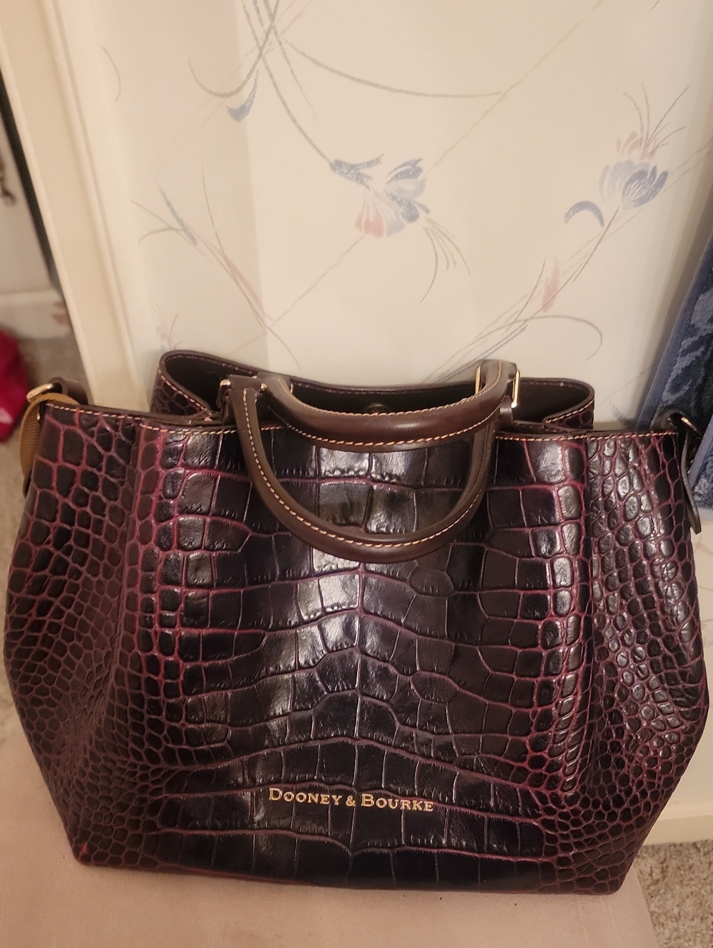 Dooney & Bourke Croc-Embossed Dark Bordeaux Shoulder Bag